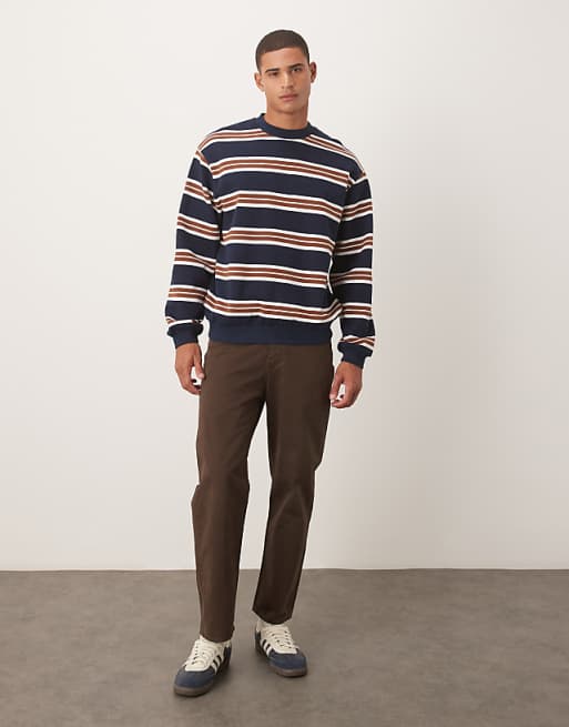 ASOS DESIGN Relaxed Fit Pinstripe Crew In Navy