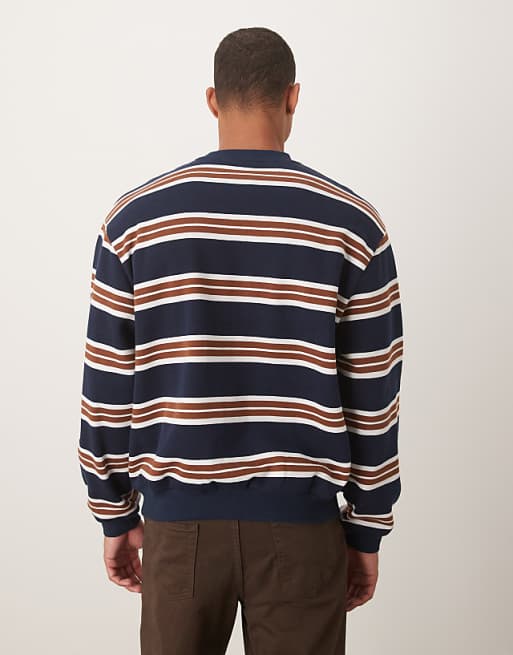 ASOS DESIGN Relaxed Fit Pinstripe Crew In Navy