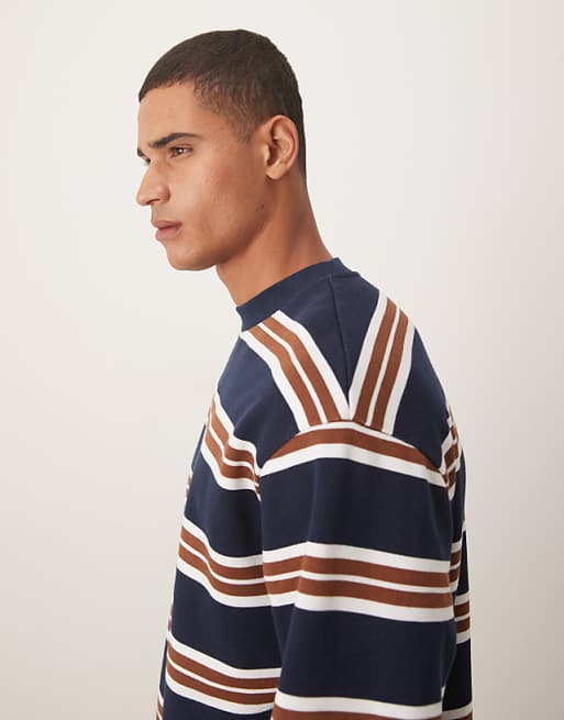 ASOS DESIGN Relaxed Fit Pinstripe Crew In Navy