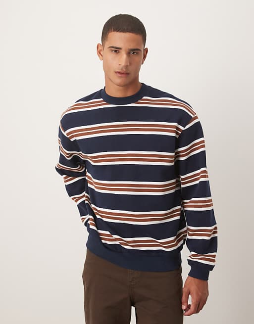ASOS DESIGN relaxed fit pinstripe crew in navy