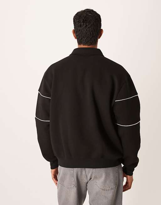 ASOS DESIGN Relaxed Fit Polo Sweatshirt With Piping In Black