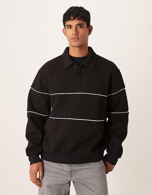 ASOS DESIGN relaxed fit polo sweatshirt with piping in black