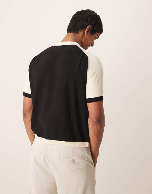 ASOS DESIGN Relaxed Fit Premium Knitted Polo In Black And White