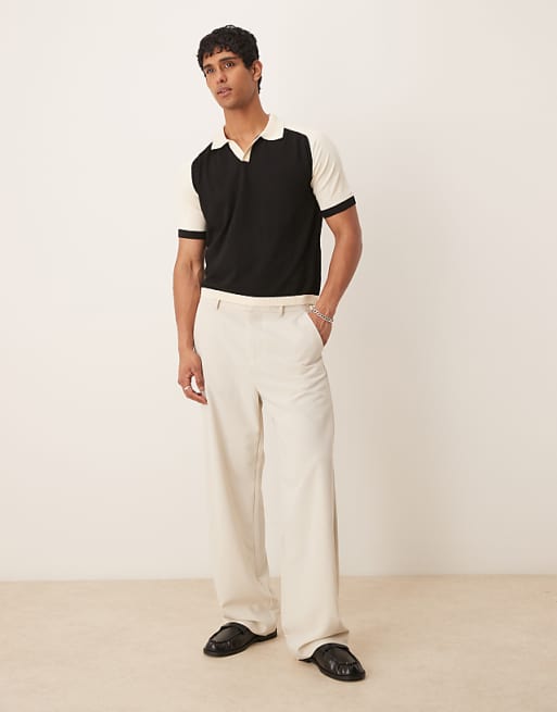 ASOS DESIGN Relaxed Fit Premium Knitted Polo In Black And White