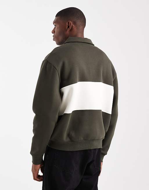 ASOS DESIGN Relaxed Fit Rugby Polo Sweatshirt With Colour Blocking And Print In Green