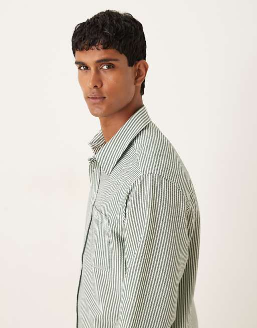 ASOS DESIGN Relaxed Fit Seersucker Striped Shirt