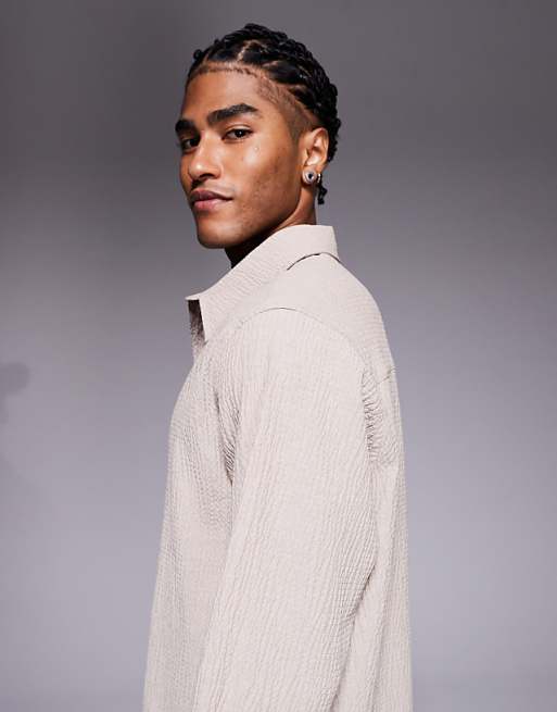ASOS DESIGN Relaxed Fit Shirt With Crinkle Texture In Brown