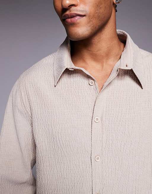 ASOS DESIGN Relaxed Fit Shirt With Crinkle Texture In Brown