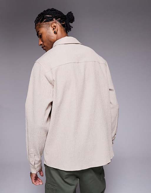ASOS DESIGN Relaxed Fit Shirt With Crinkle Texture In Brown