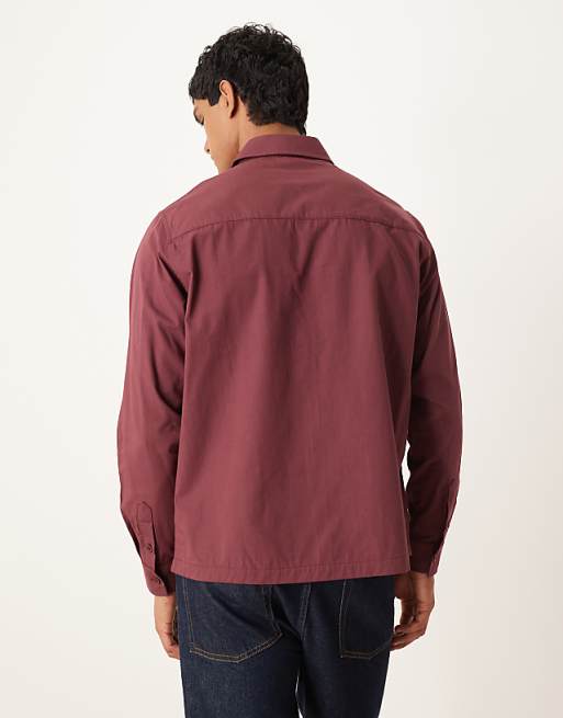 ASOS DESIGN Relaxed Fit Shirt With Embroidery In Burgundy