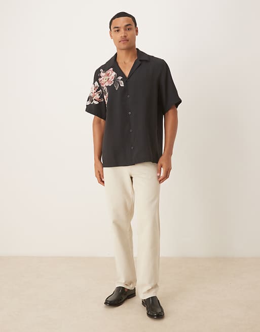 ASOS DESIGN Relaxed Fit Shirt With Floral Print Detail In Black