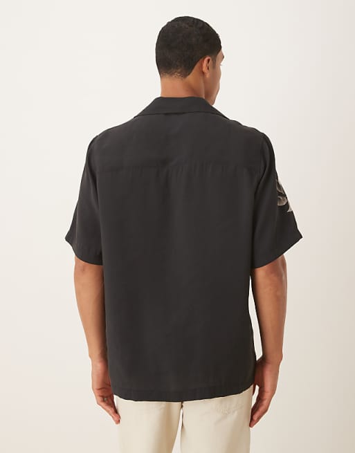 ASOS DESIGN Relaxed Fit Shirt With Floral Print Detail In Black
