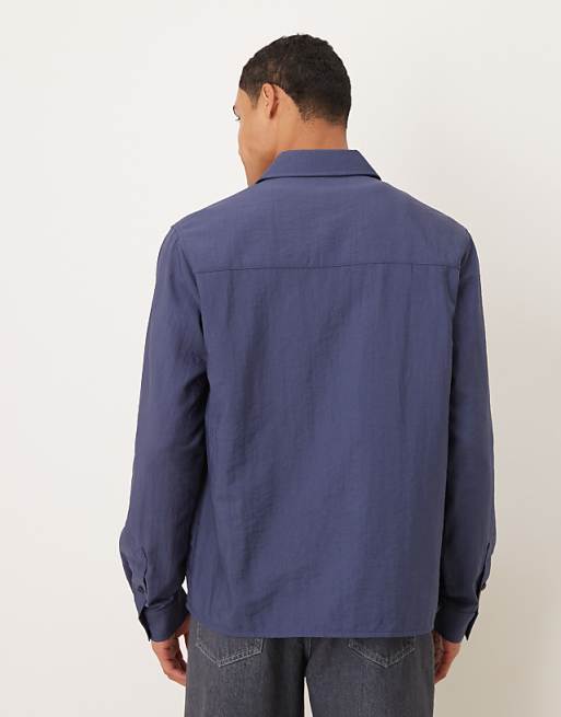 ASOS DESIGN Relaxed Fit Shirt With Pocket Detail In Navy Cotton