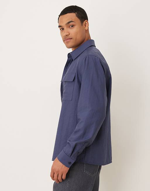 ASOS DESIGN Relaxed Fit Shirt With Pocket Detail In Navy Cotton