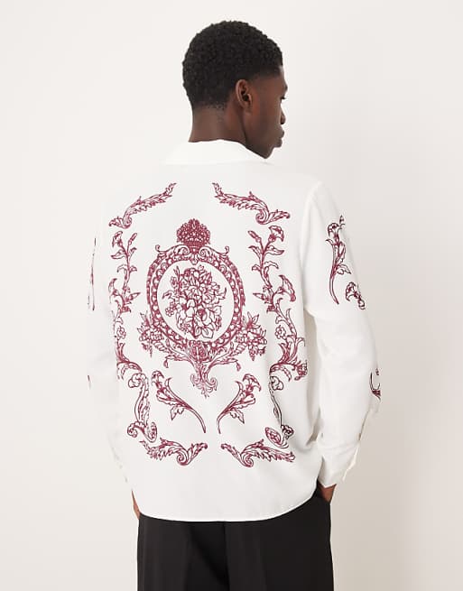 ASOS DESIGN Relaxed Fit Shirt With Print In Off White