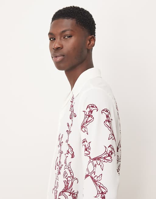 ASOS DESIGN Relaxed Fit Shirt With Print In Off White
