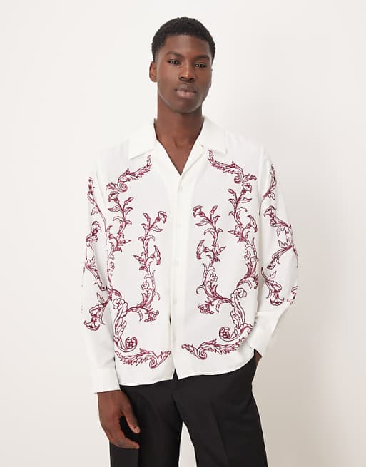 ASOS DESIGN relaxed fit shirt with print in off white