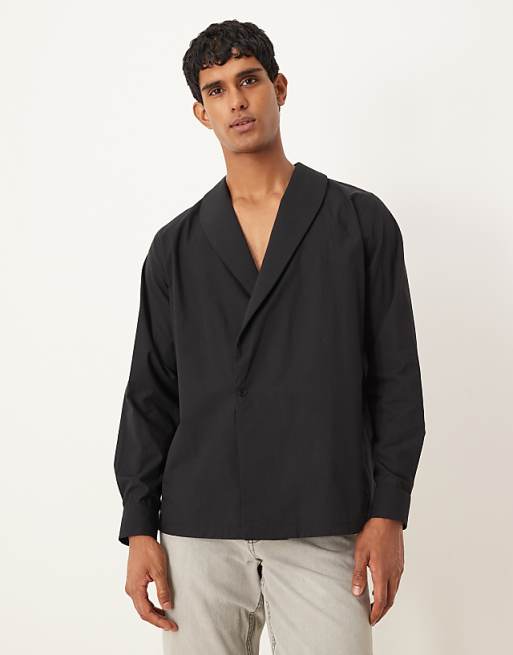ASOS DESIGN relaxed fit shirt with shawl collar in black
