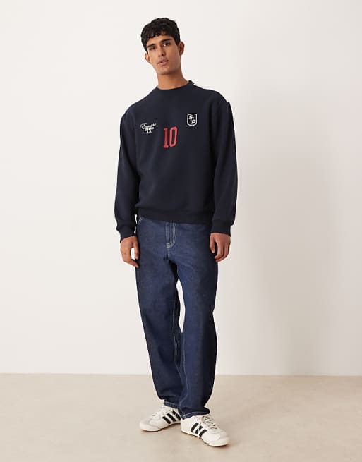 ASOS DESIGN Relaxed Fit Sweatshirt With Football Print In Navy