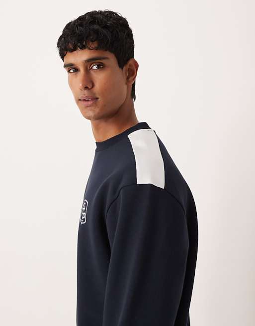 ASOS DESIGN Relaxed Fit Sweatshirt With Football Print In Navy