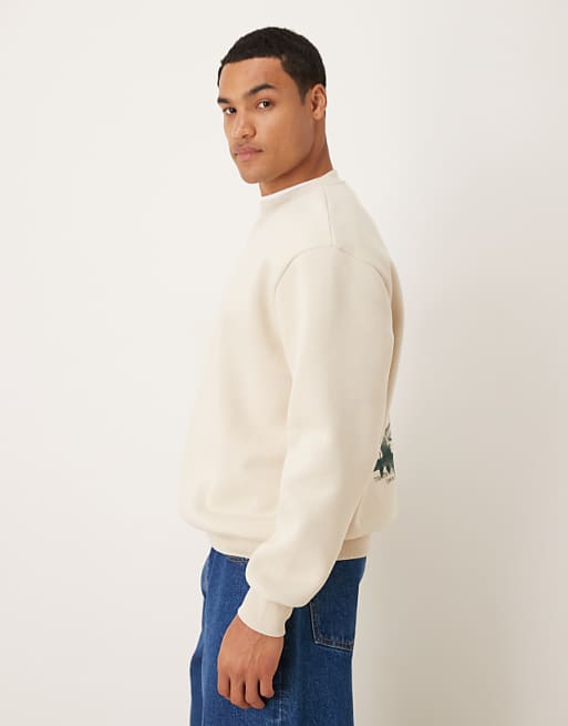 ASOS DESIGN Relaxed Fit Sweatshirt With Souvenir Print In Beige