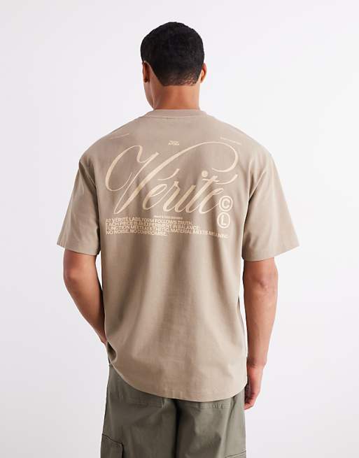 ASOS DESIGN relaxed fit t-shirt with back print detail in greige