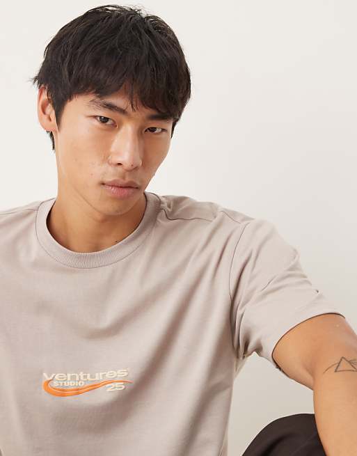 ASOS DESIGN Relaxed Fit T-shirt With Chest Print Detail In Stone