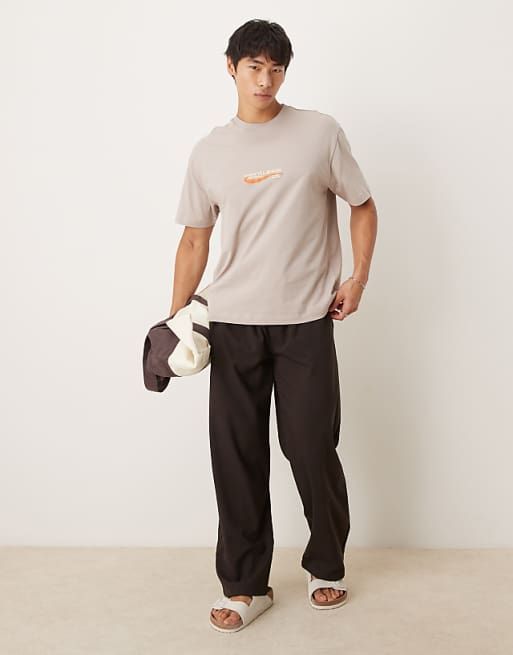 ASOS DESIGN Relaxed Fit T-shirt With Chest Print Detail In Stone