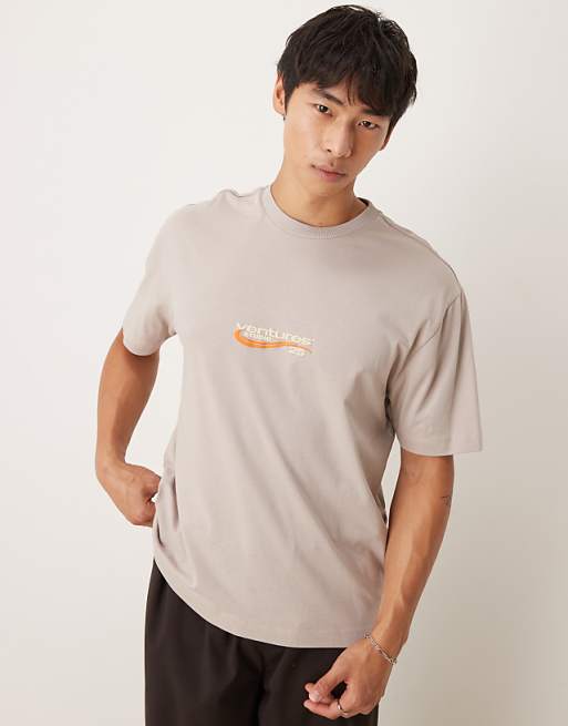 ASOS DESIGN relaxed fit t-shirt with chest print detail in stone