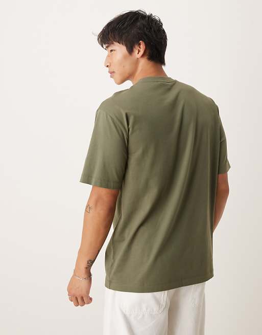 ASOS DESIGN Relaxed Fit T-shirt With Script Print Detail In Khaki