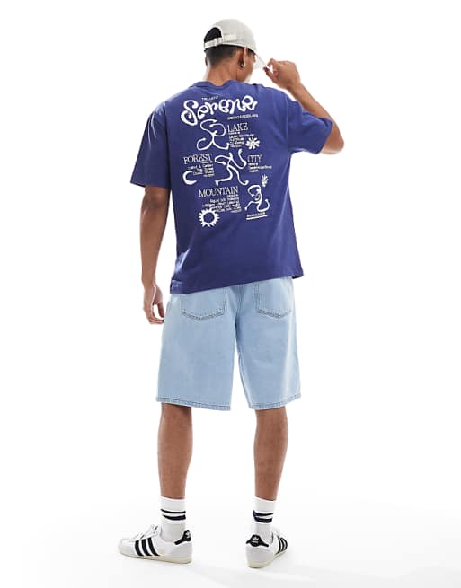 ASOS DESIGN Relaxed Fit T-shirt With Serene Graphic In Washed Blue