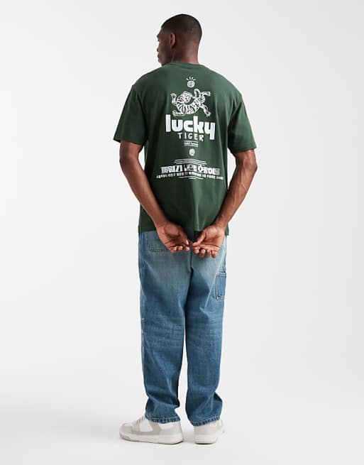 ASOS DESIGN Relaxed Fit T-shirt With Souvenir Print In Dark Green