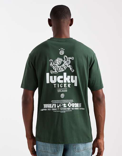 ASOS DESIGN relaxed fit t-shirt with souvenir print in dark green
