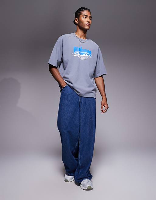 ASOS DESIGN Relaxed Fit T-shirt With Studio Ventures Graphic In Washed Grey