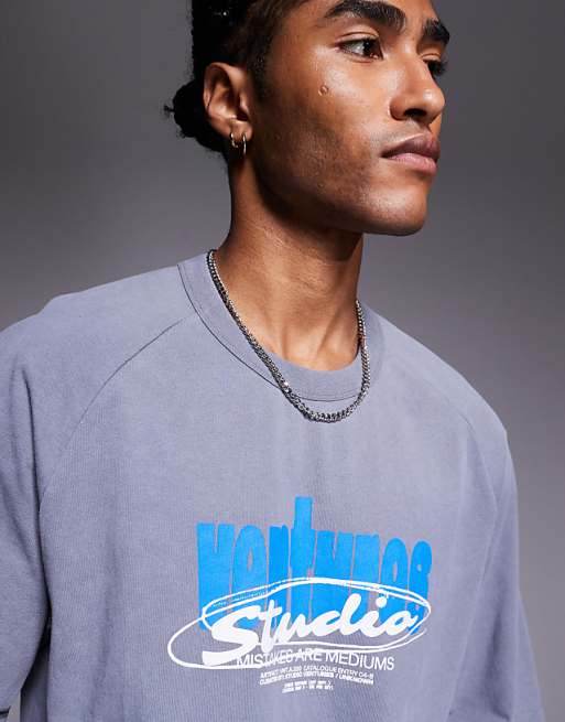 ASOS DESIGN Relaxed Fit T-shirt With Studio Ventures Graphic In Washed Grey