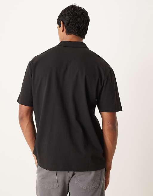ASOS DESIGN Relaxed Heavyweight Polo With Print In Black