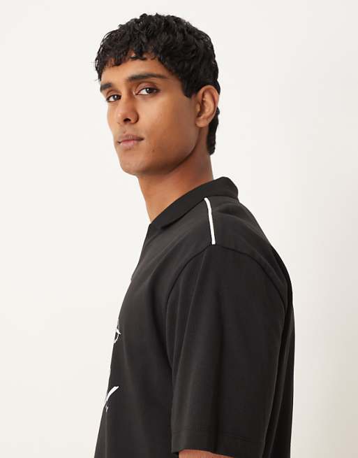 ASOS DESIGN Relaxed Heavyweight Polo With Print In Black