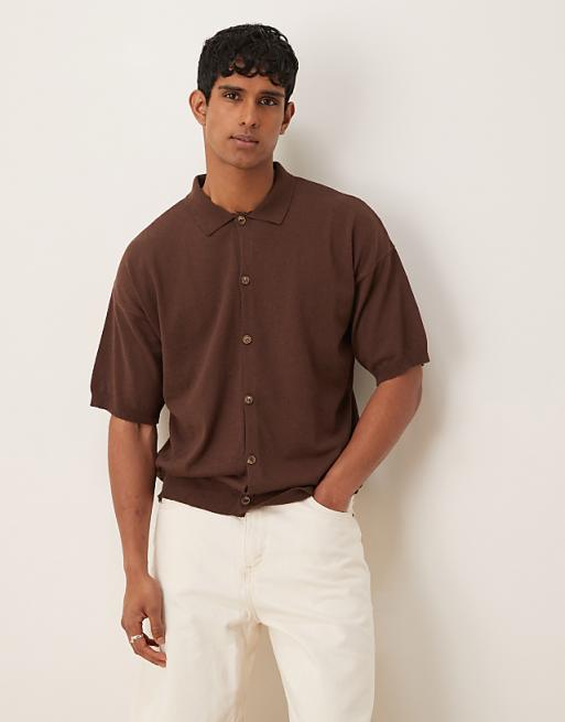 ASOS DESIGN Relaxed Knitted Button Through In Brown