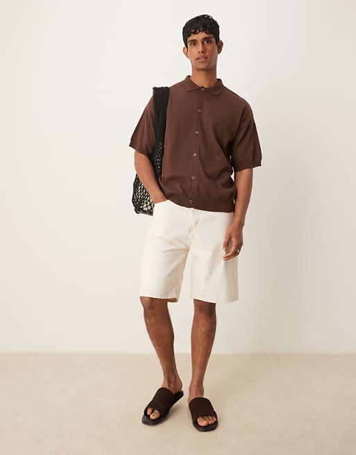ASOS DESIGN Relaxed Knitted Button Through In Brown