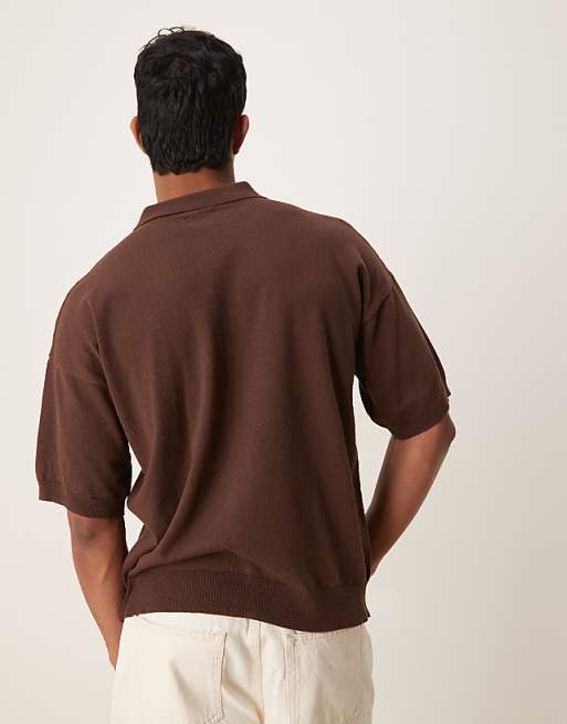ASOS DESIGN Relaxed Knitted Button Through In Brown