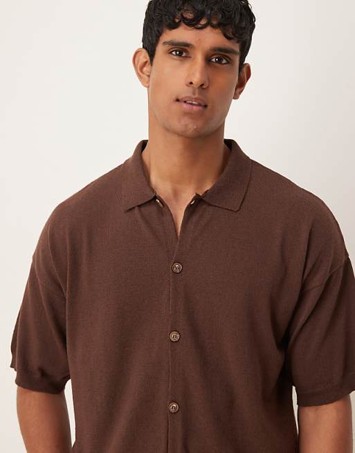 ASOS DESIGN relaxed knitted button through in brown