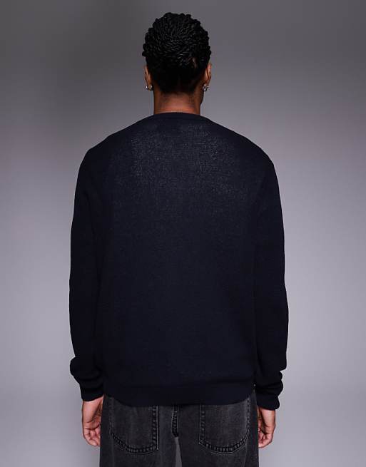 ASOS DESIGN Relaxed Knitted Crew Neck Cardigan In Navy
