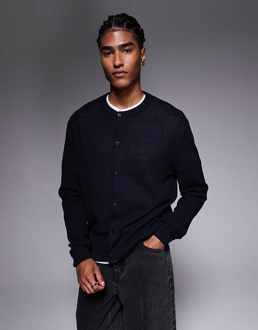 ASOS DESIGN relaxed knitted crew neck cardigan in navy