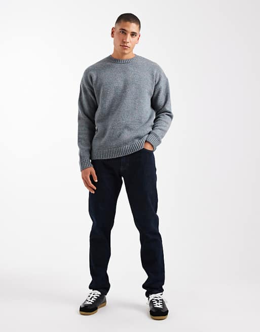 ASOS DESIGN Relaxed Knitted Crew Neck Jumper In Blue Marl