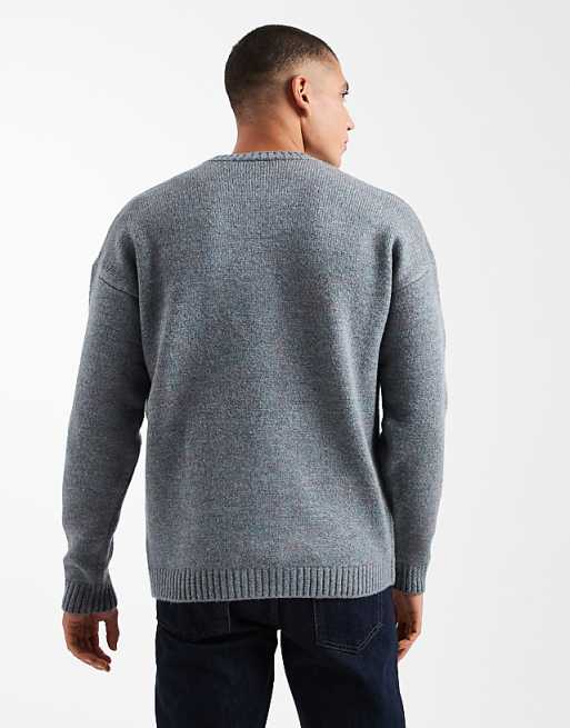 ASOS DESIGN Relaxed Knitted Crew Neck Jumper In Blue Marl