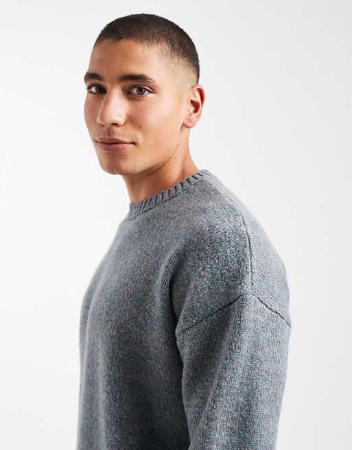 ASOS DESIGN Relaxed Knitted Crew Neck Jumper In Blue Marl