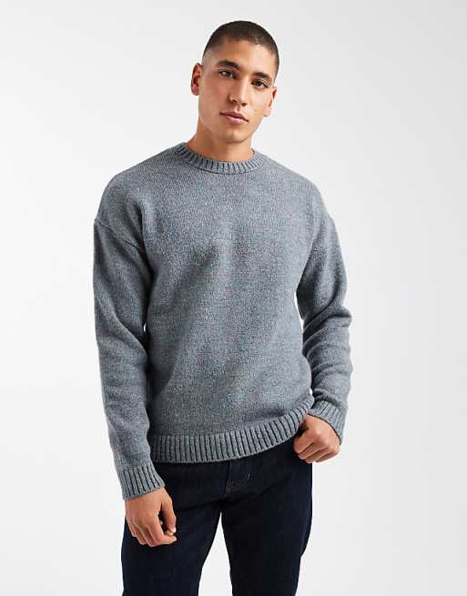 ASOS DESIGN relaxed knitted crew neck jumper in blue marl