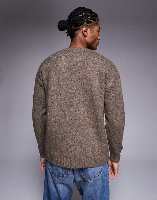 ASOS DESIGN Relaxed Knitted Crew Neck Jumper In Brown Marl
