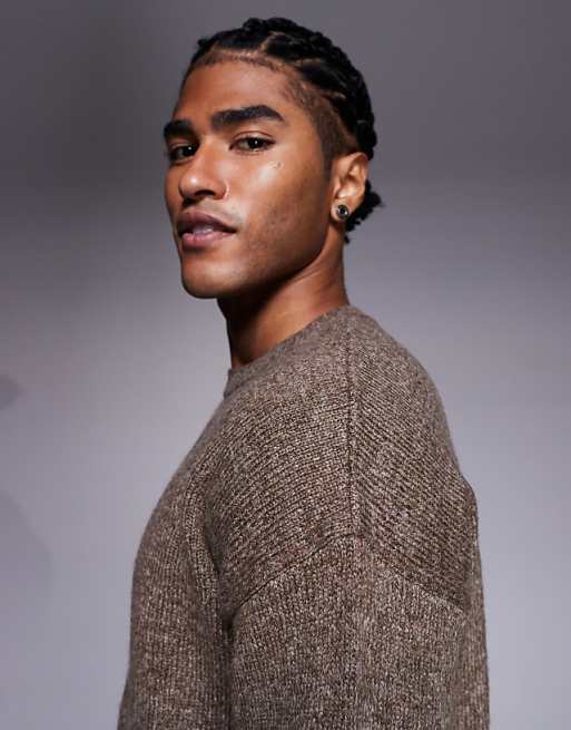 ASOS DESIGN Relaxed Knitted Crew Neck Jumper In Brown Marl