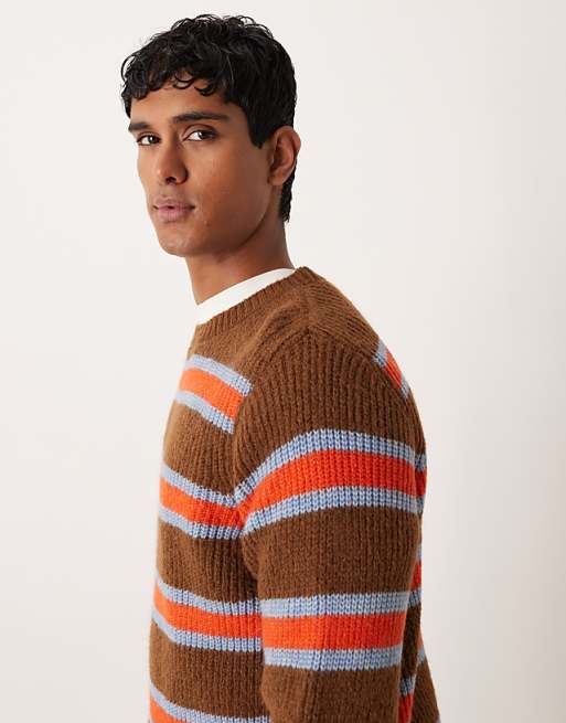 ASOS DESIGN Relaxed Knitted Crew Neck Jumper In Brown And Orange Stripe